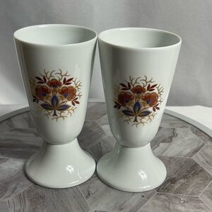 Pair Bonhomme Limoges France Goblets or Bud Vases Porcelain Floral Gold Trim